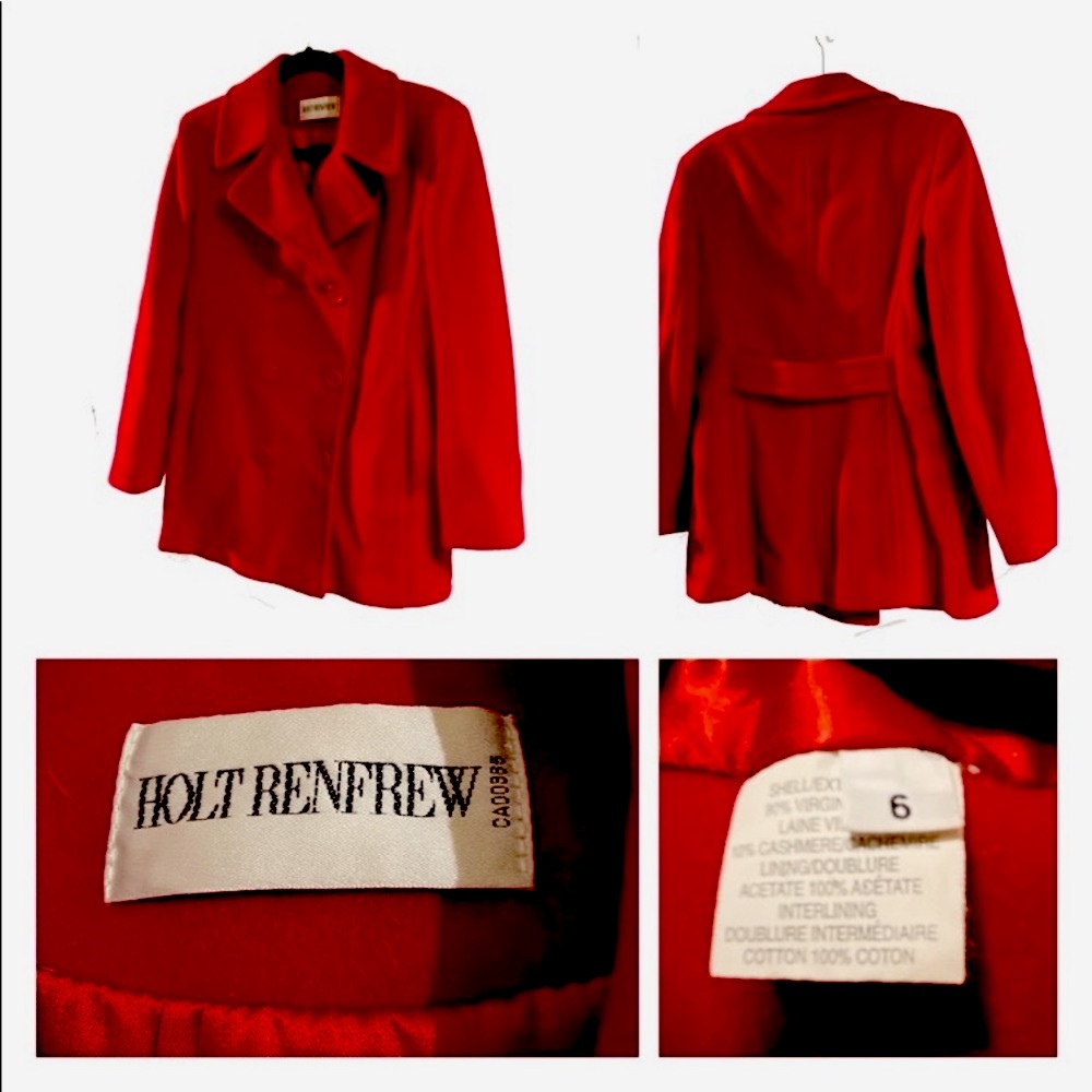 🍒 HOLT RENFREW Rich Red Superfine Wool & Cashmere Jacket Coat…EUC!!! Size 6